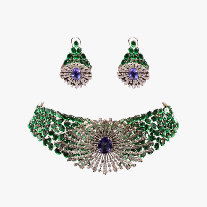 Emerald Starburst Choker Necklace & Earring Set