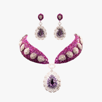Fuchsia Royale Collar Necklace & Earring Set