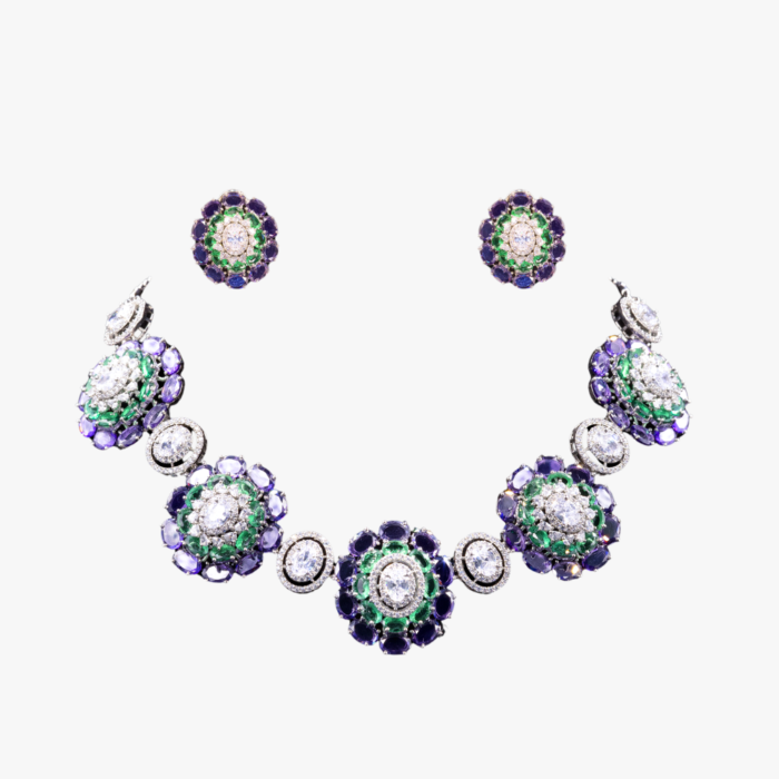 Midnight Bloom CZ Necklace & Earring Set