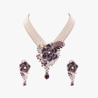 Velvet Peony Pearl Choker Necklace & Earring Set