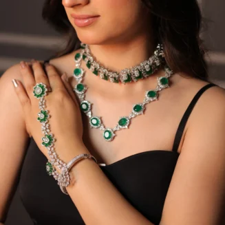 Green Crystal Line Necklace Set