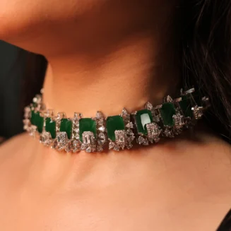 Green Crystal Line Necklace Set